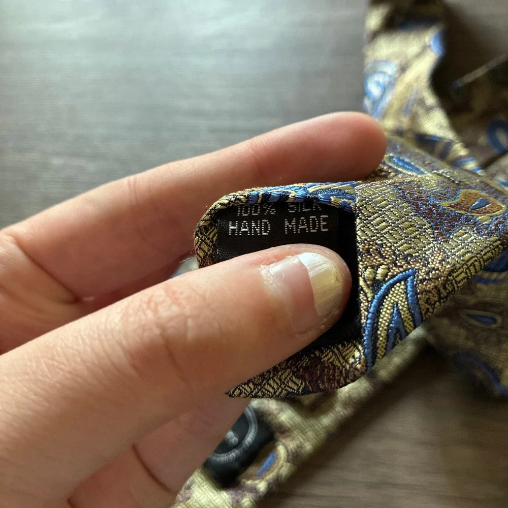 Bruno Piattelli Roma Paisley Silk Tie One Size Gold Blue Mens Handmade Italy